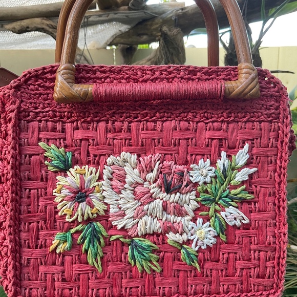 VTG Fossil Small Red Wicker Woven Red Purse - Picture 1 of 8